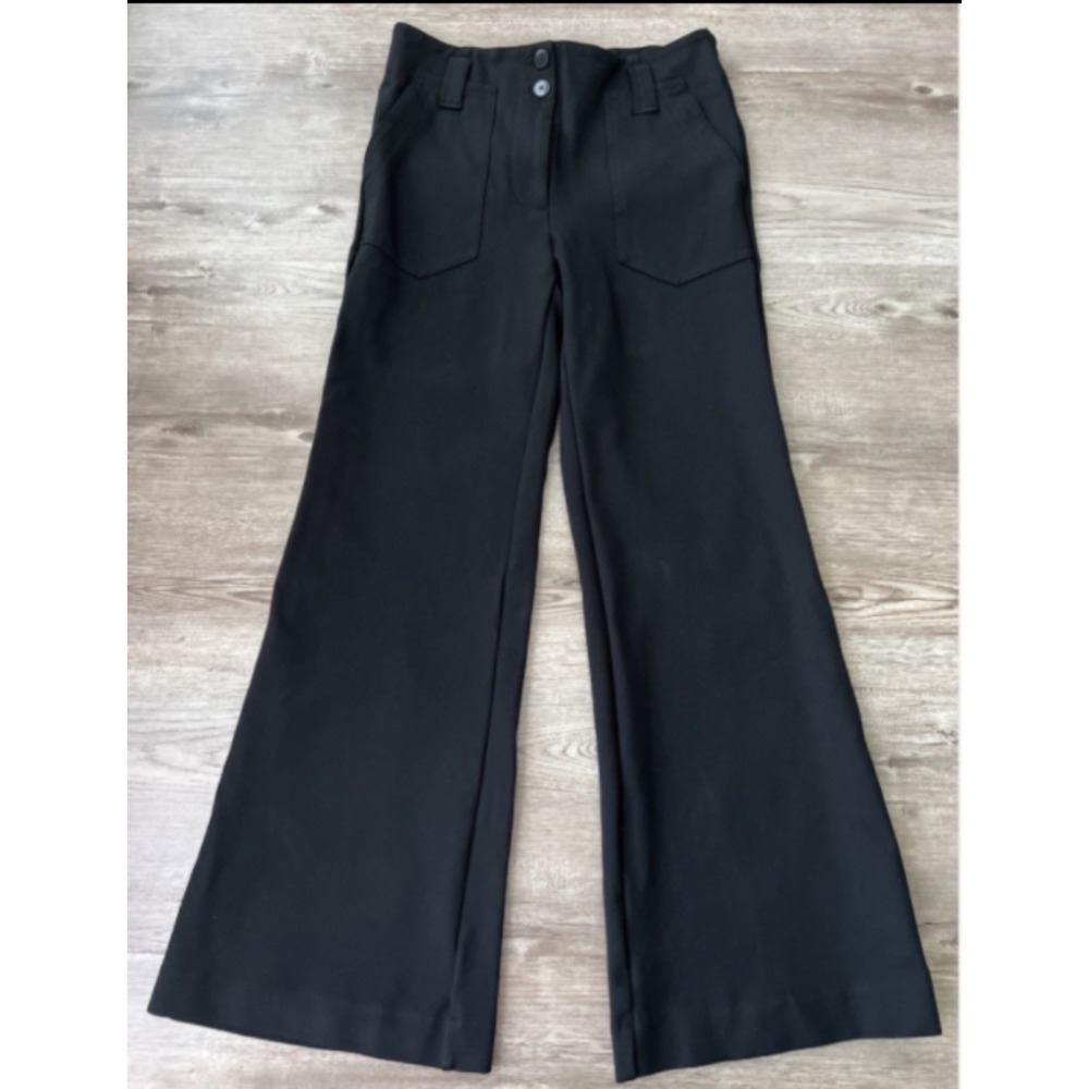 Maeve Anthropologie Wide Leg Patch Pocket Naomi Pants Womens 6 Black Ponte Knit